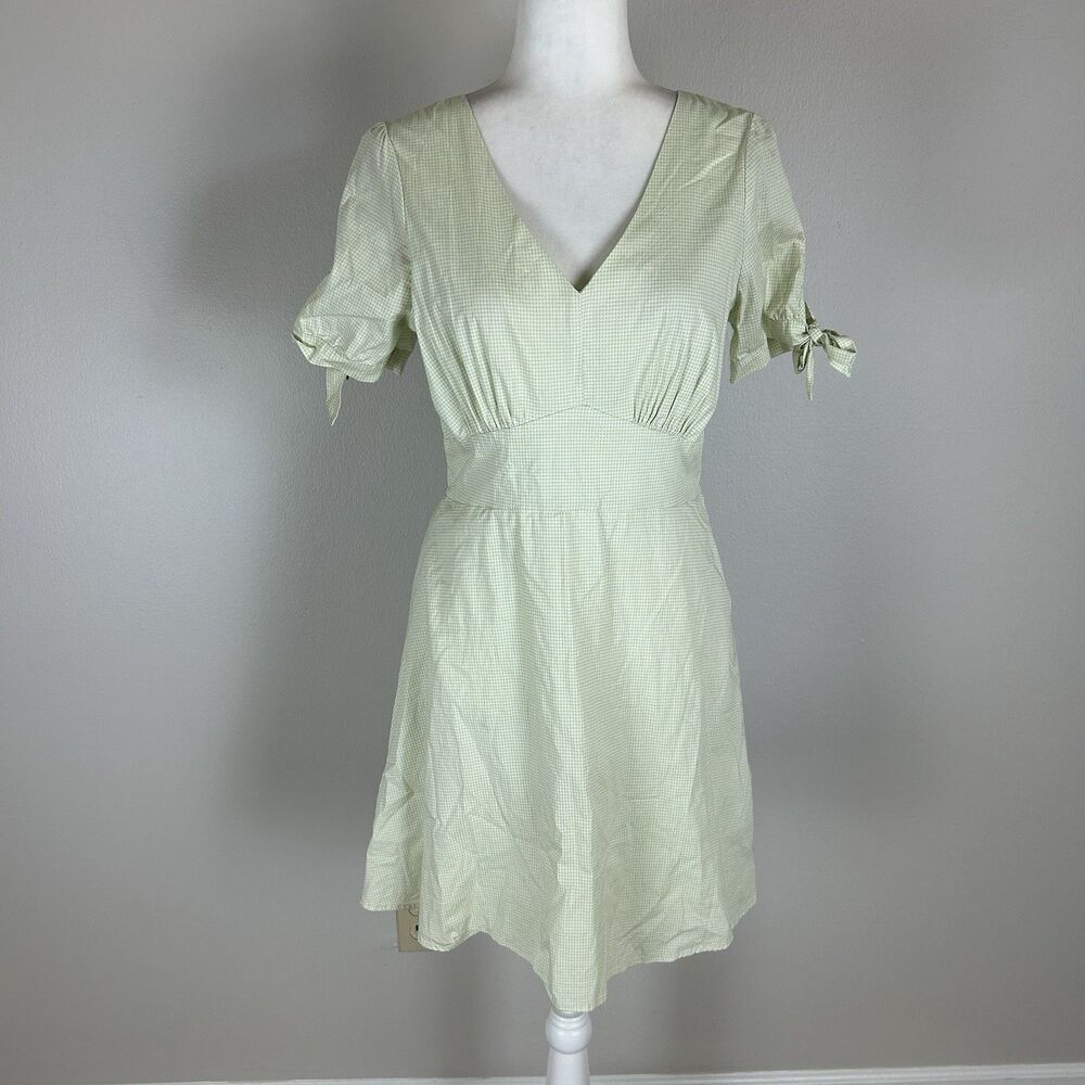 Size L Mini Dress Gingham Green Plaid Babydoll Cottagecore Preppy Summer Short